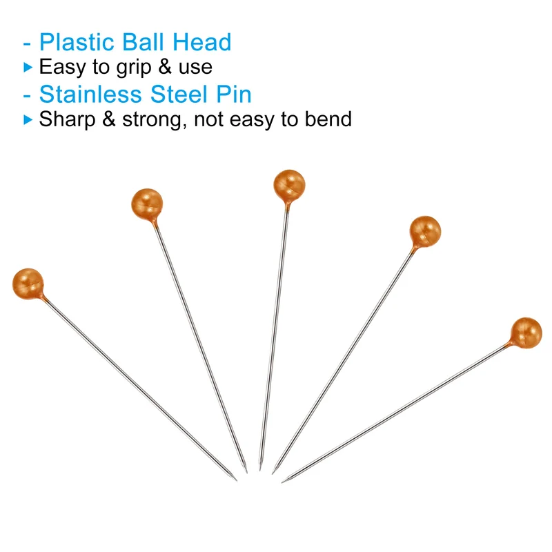 100Pcs Sewing Pins Straight Pin with Plastic Pearlized Ball Head Orange