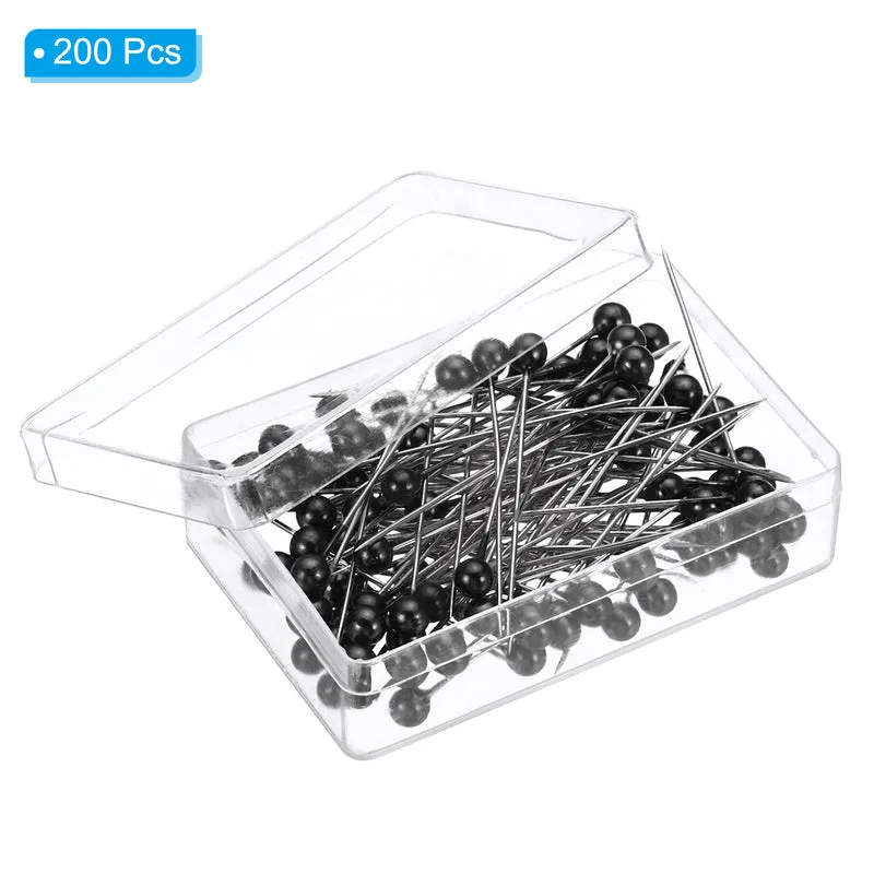 200Pcs Sewing Pins, Straight Pin with Plastic Pearlized Ball Head, Black