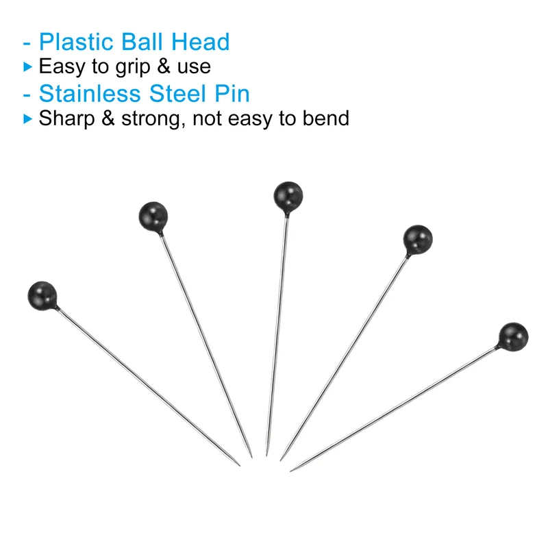200Pcs Sewing Pins, Straight Pin with Plastic Pearlized Ball Head, Black
