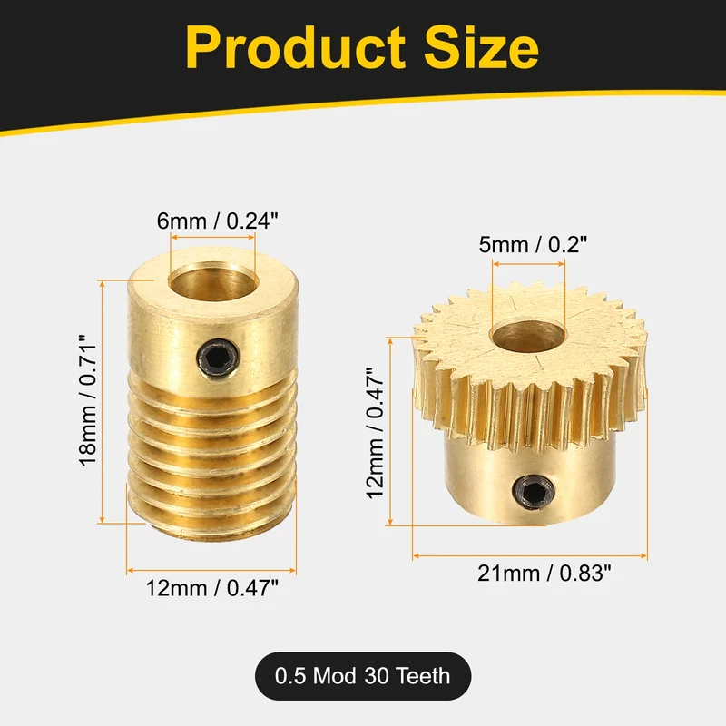 Worm Gear Set 0.5 Module 1:30 Reduction Rate(Gear-5mm Bore, Rod 6mm Bore)