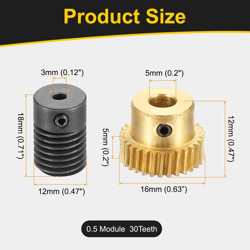 Worm Gear Set 0.5 Module 1:30 Reduction Rate(Gear-5mm Bore, Rod 3mm Bore)