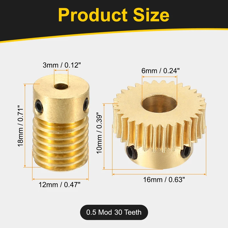 Worm Gear Set 0.5 Module 1:30 Reduction Rate(Gear-6mm Bore, Rod 3mm Bore)