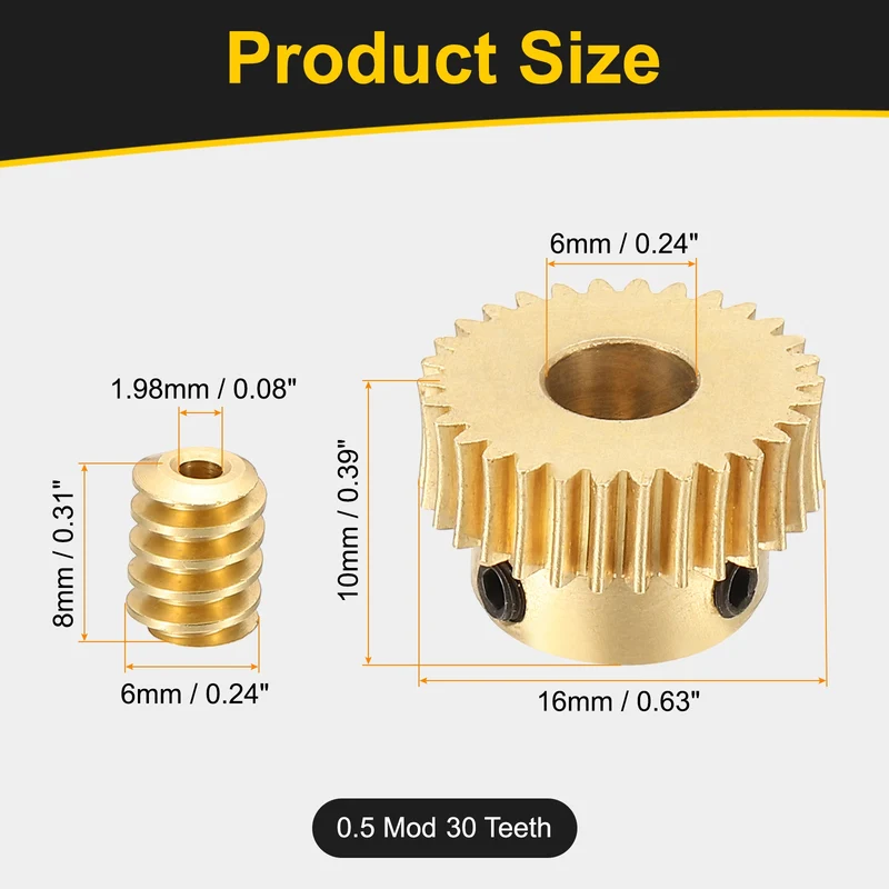 Worm Gear Set 0.5 Module 1:30 Reduction Rate(Gear-6mm Bore, Rod 1.98mm Bore)