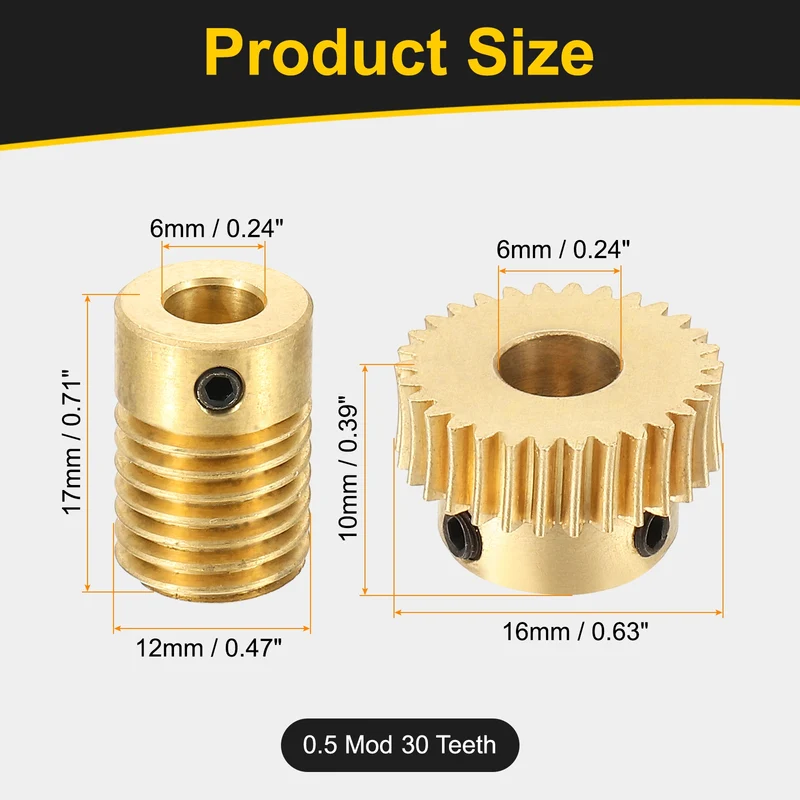 Worm Gear Set 0.5 Module 1:30 Reduction Rate(Gear-6mm Bore, Rod 6mm Bore)
