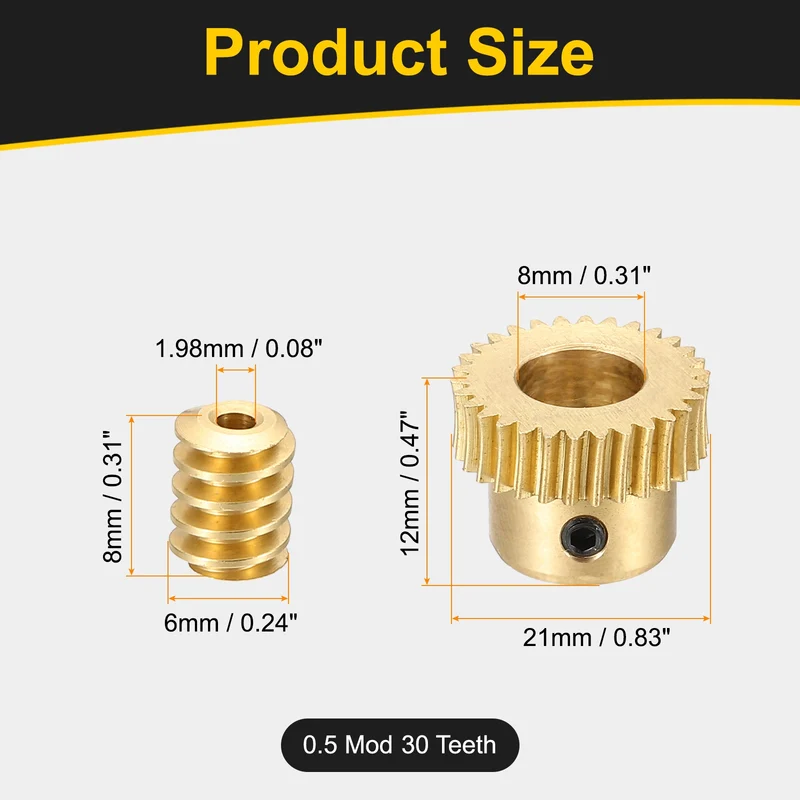 Worm Gear Set 0.5 Module 1:30 Reduction Rate(Gear-8mm Bore, Rod 1.98mm Bore)