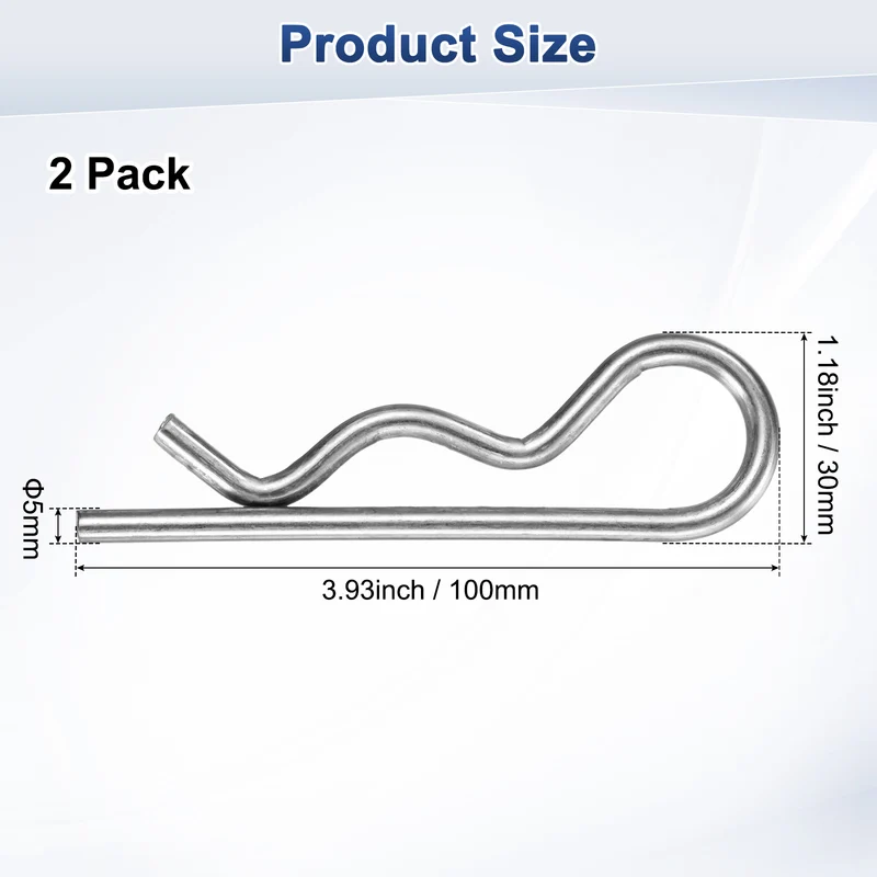 2-Pack R-Shaped Cotter Pin, M5x100mm Hairpin Hardware Spring R Clips