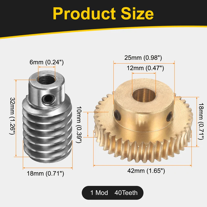 Worm Gear Set 1 Module 40:1 Reduction Rate(Gear-12mm Bore, Rod 6mm Bore)