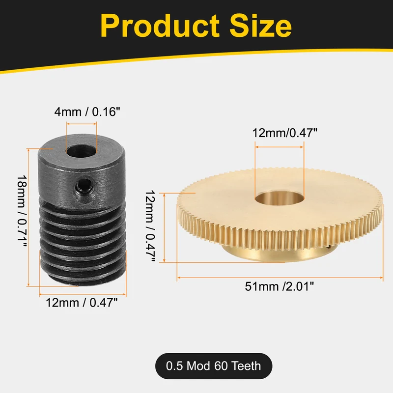 Worm Gear Set 0.5 Module 100:1 Reduction Rate(Gear-12mm Bore, Rod 4mm Bore)