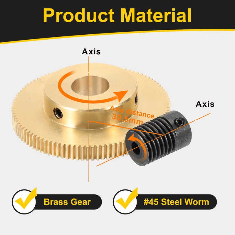 Worm Gear Set 0.5 Module 100:1 Reduction Rate(Gear-12mm Bore, Rod 4mm Bore)