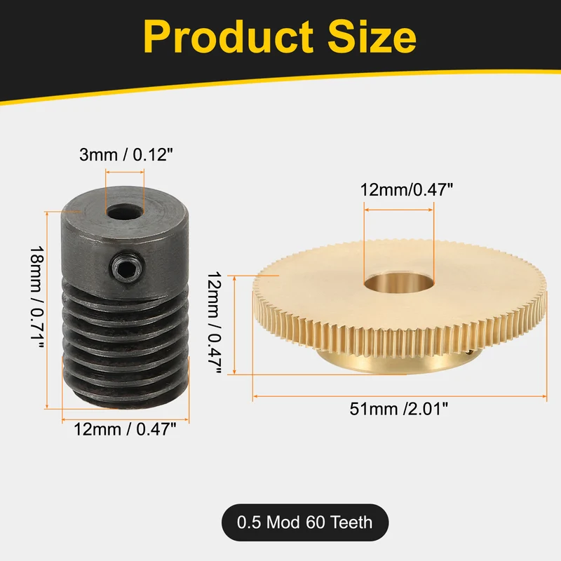Worm Gear Set 0.5 Module 100:1 Reduction Rate(Gear-12mm Bore, Rod 3mm Bore)