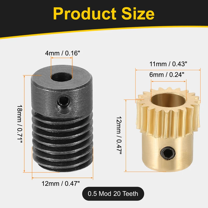 Worm Gear Set 0.5 Module 20:1 Reduction Rate(Gear-6mm Bore, Rod 4mm Bore)