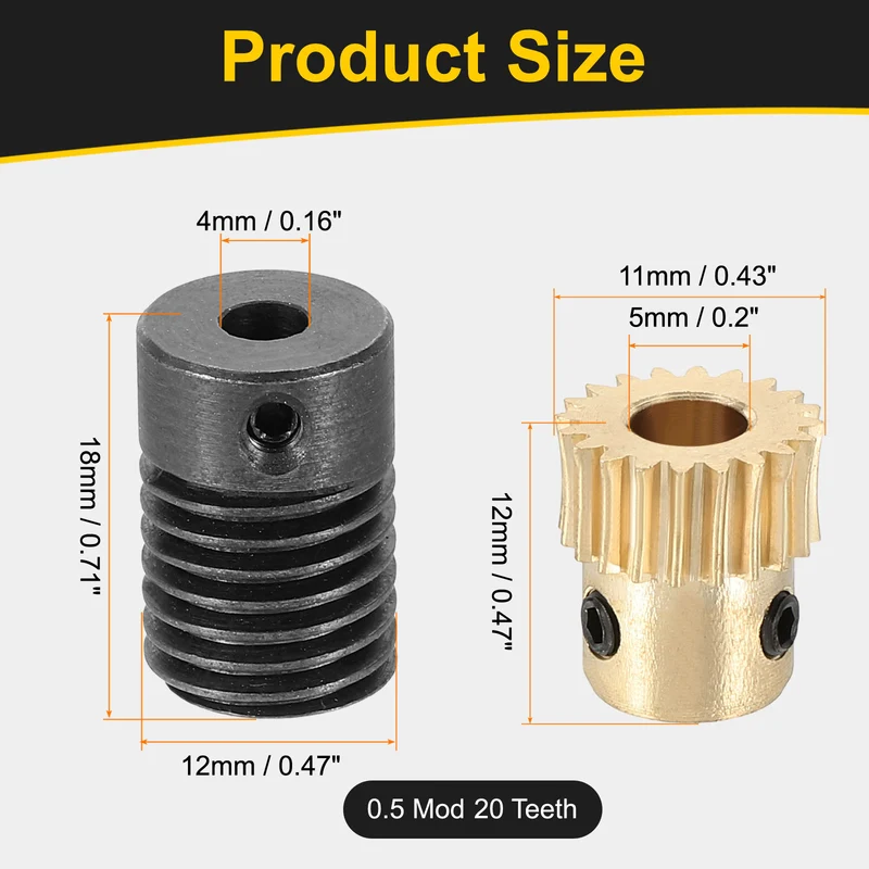 Worm Gear Set 0.5 Module 20:1 Reduction Rate(Gear-5mm Bore, Rod 4mm Bore)