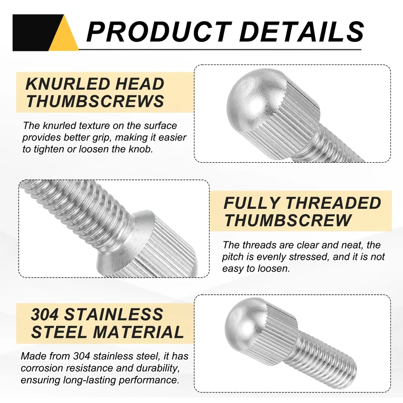 4 Pcs M8 x 20mm Stainless Steel Flat Head Thread Knurled Thumbscrews Bolts