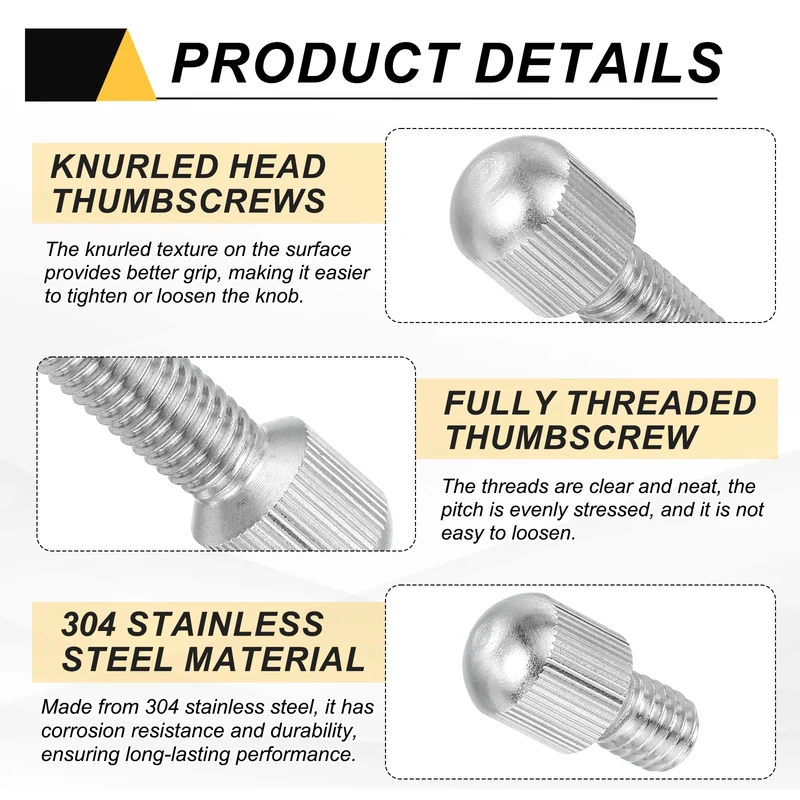 4Pcs M8 x 10mm Stainless Steel Flat Head Thread Knurled Thumbscrews Bolts