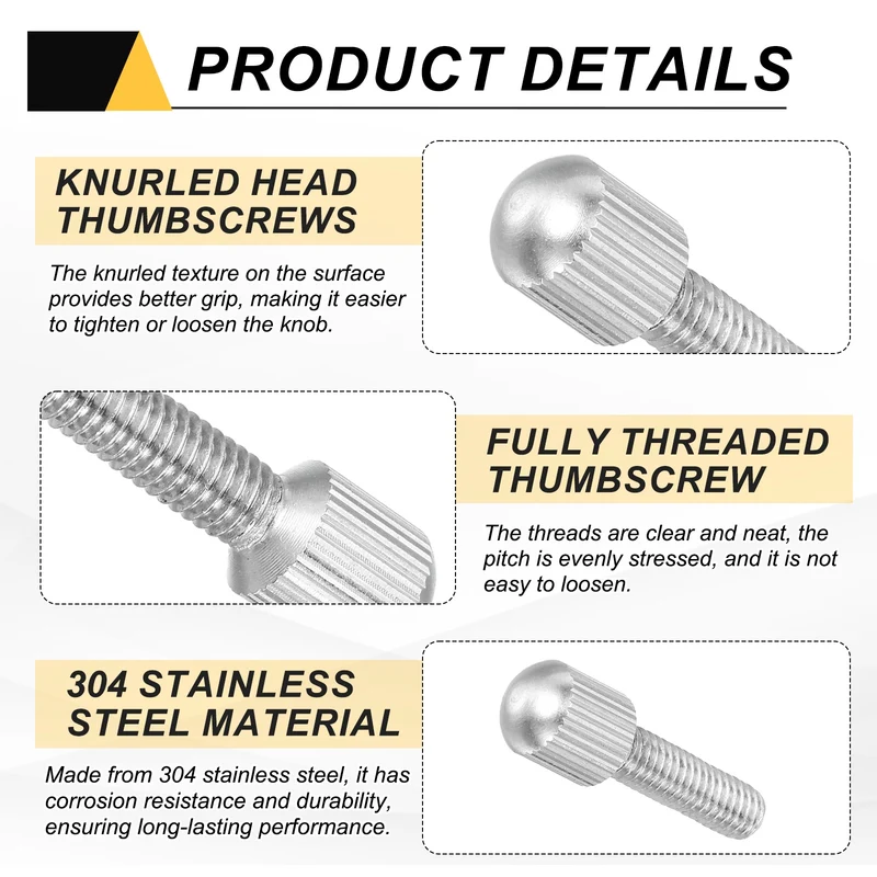 4Pcs M6 x 20mm Stainless Steel Flat Head Thread Knurled Thumbscrews Bolts
