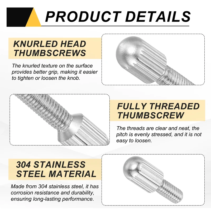 4Pcs M5 x 10mm Stainless Steel Flat Head Thread Knurled Thumbscrews Bolts