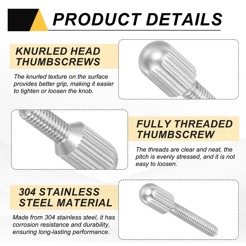 4Pcs M4 x 20mm Stainless Steel Flat Head Thread Knurled Thumbscrews Bolts