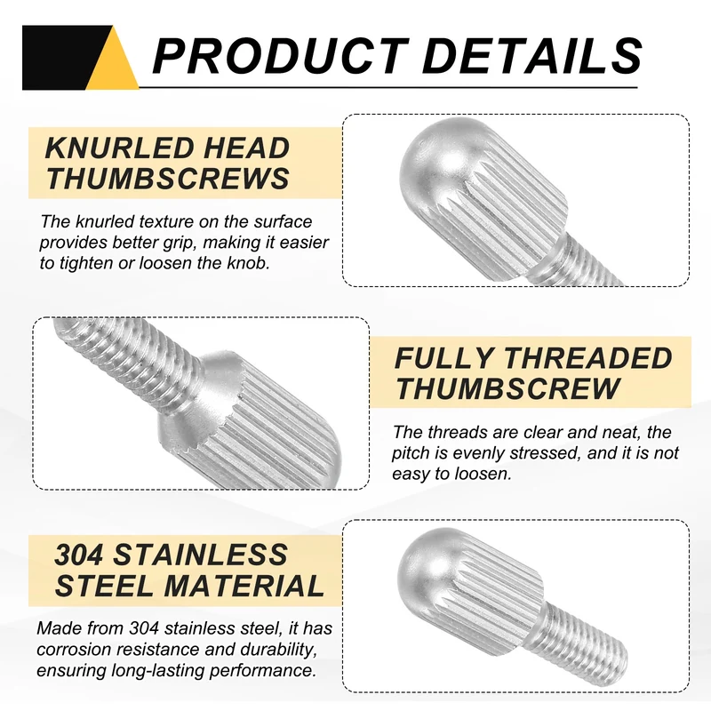 4Pcs M4 x 10mm Stainless Steel Flat Head Thread Knurled Thumbscrews Bolts