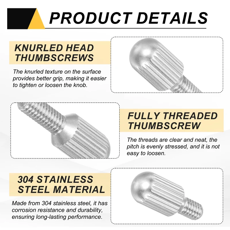 4Pcs M4 x 6mm Stainless Steel Flat Head Thread Knurled Thumbscrews Bolts