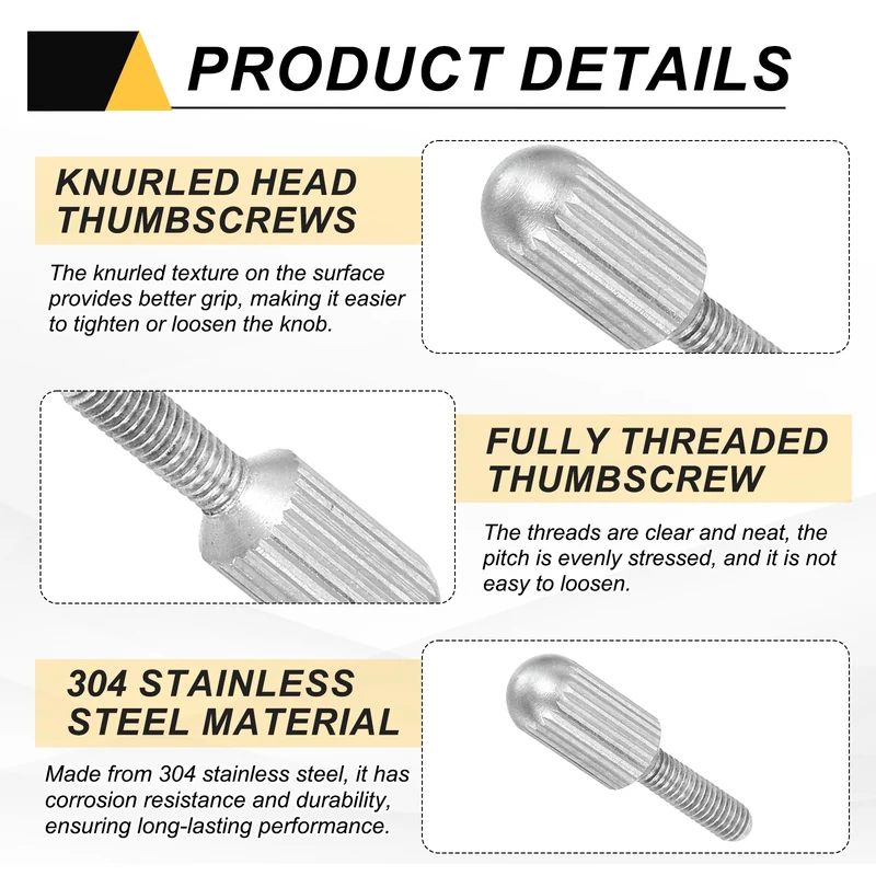 4Pcs M3 x 10mm Stainless Steel Flat Head Thread Knurled Thumbscrews Bolts