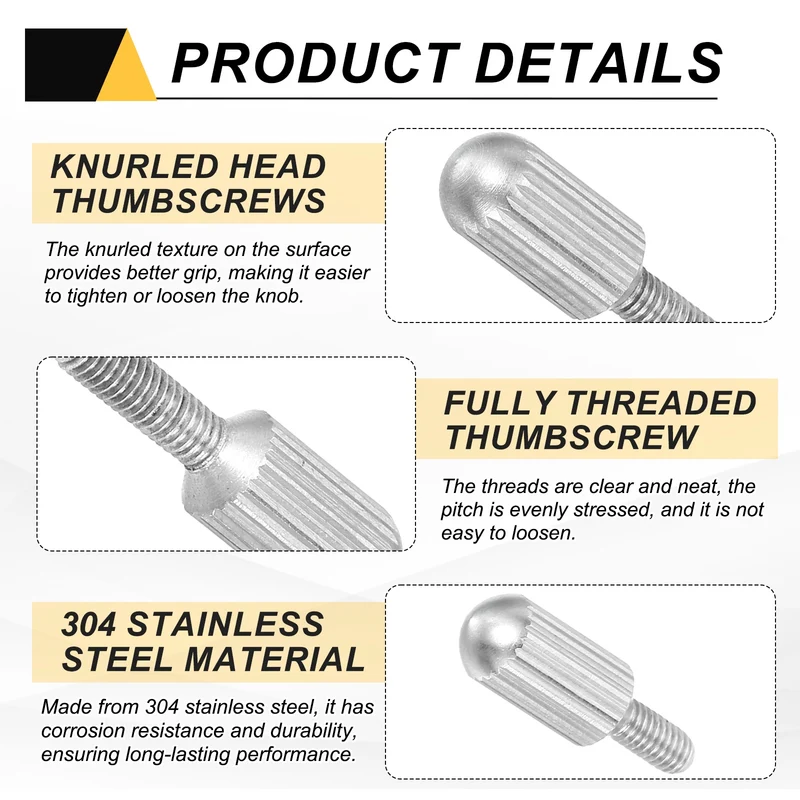 4Pcs M3 x 6mm Stainless Steel Flat Head Thread Knurled Thumbscrews Bolts
