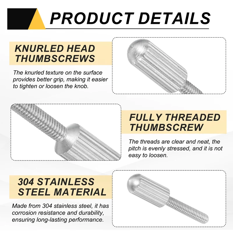 4Pcs M2.5 x 12mm Stainless Steel Flat Head Thread Knurled Thumbscrews Bolts