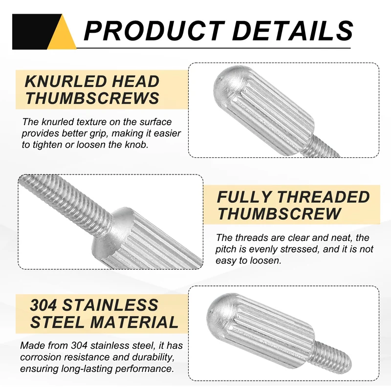 4Pcs M2.5 x 6mm Stainless Steel Flat Head Thread Knurled Thumbscrews Bolts