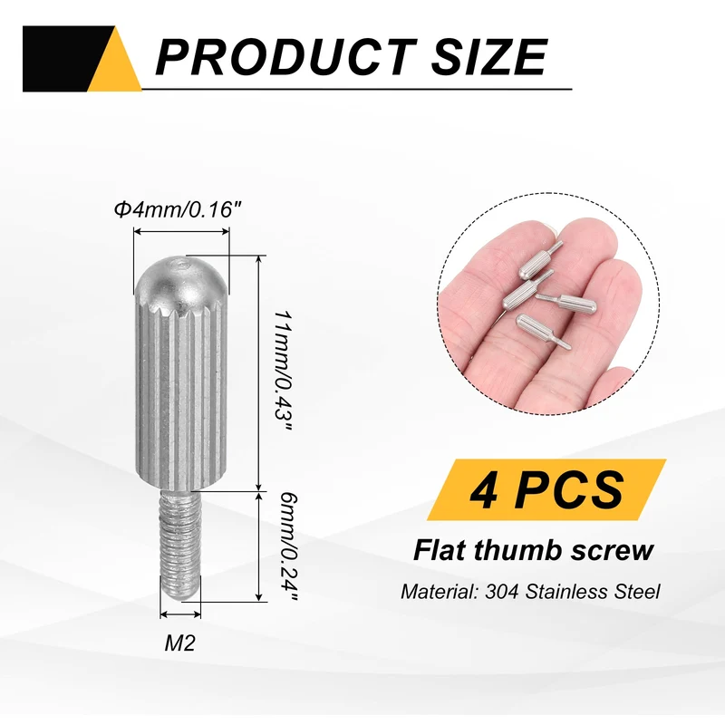 4Pcs M2 x 6mm Stainless Steel Flat Head Thread Knurled Thumbscrews Bolts
