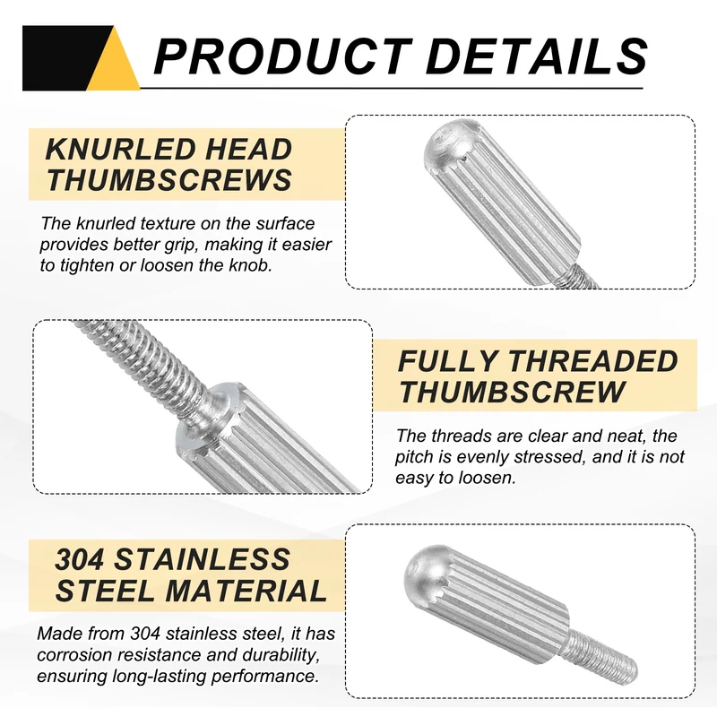 4Pcs M2 x 6mm Stainless Steel Flat Head Thread Knurled Thumbscrews Bolts
