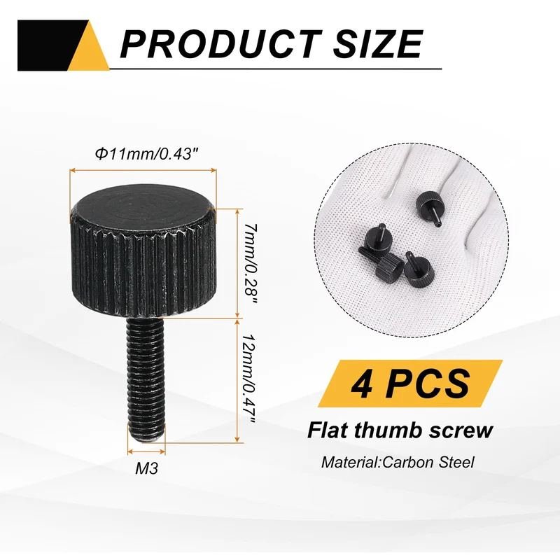 8 PCS M3x12mm Flat Knurled Head Thumb Screws for Household Appliances, Black