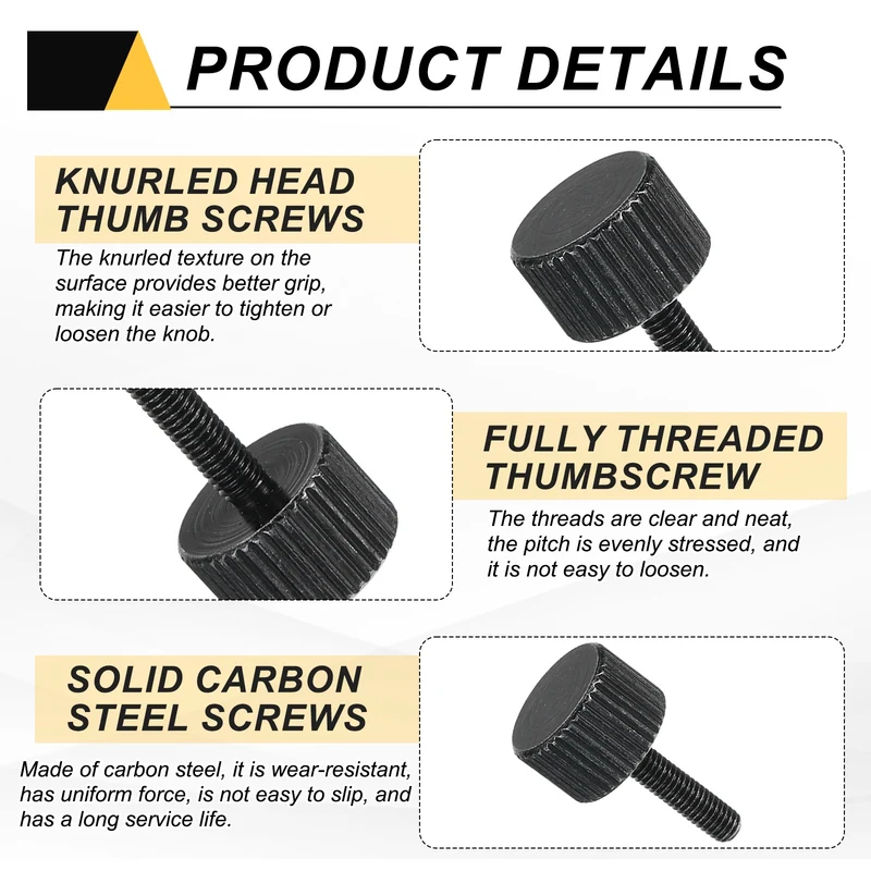 8 PCS M3x12mm Flat Knurled Head Thumb Screws for Household Appliances, Black