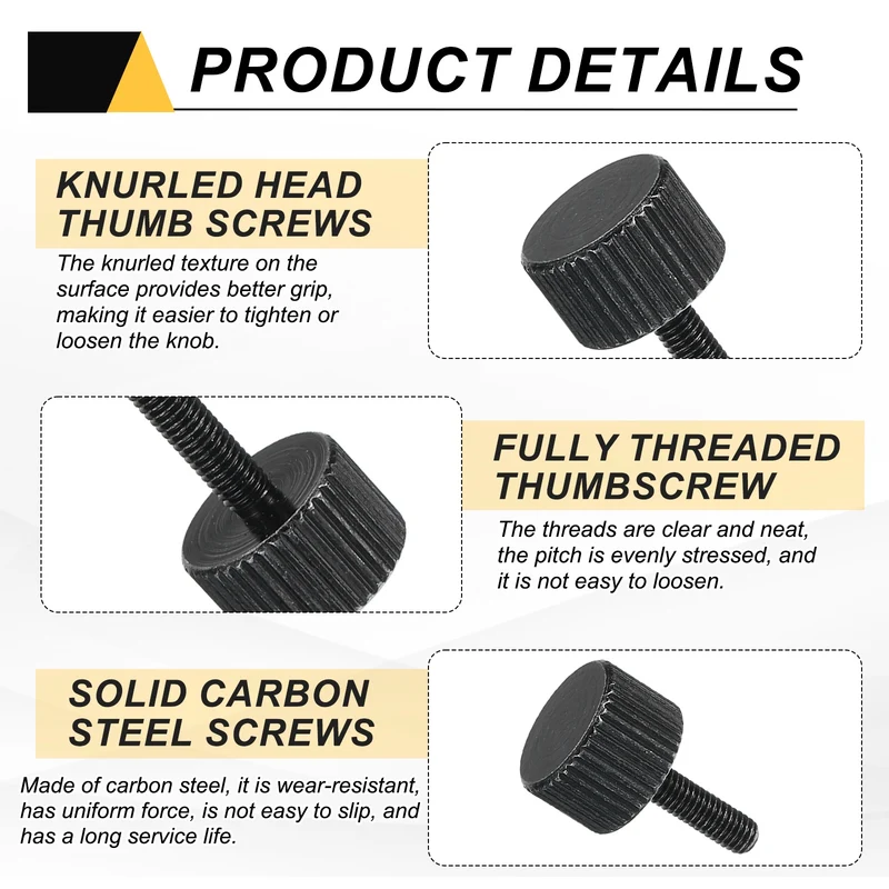 8 PCS M3x10mm Flat Knurled Head Thumb Screws for Household Appliances, Black