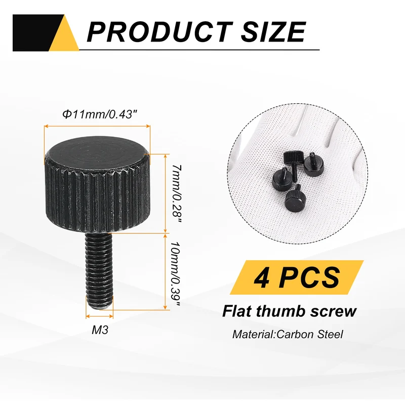 4 PCS M3x10mm Flat Knurled Head Thumb Screws for Household Appliances, Black