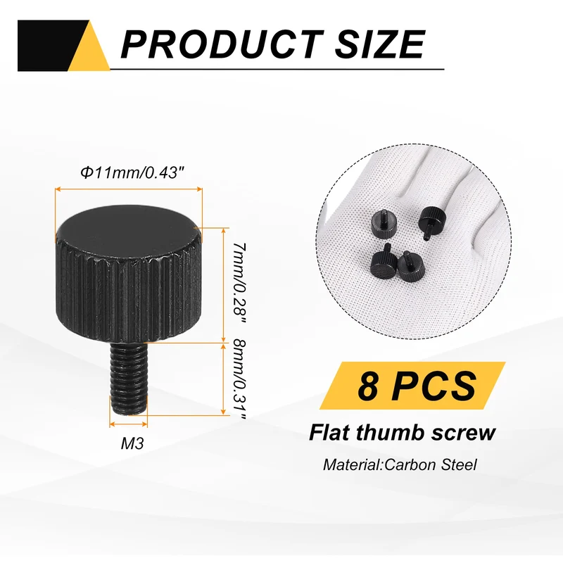 8 PCS M3x8mm Flat Knurled Head Thumb Screws for Household Appliances, Black