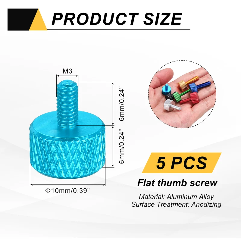5 Pcs M3x6mm Flat Head Knurled Thumb Screws for Graphics Card, Lake Blue