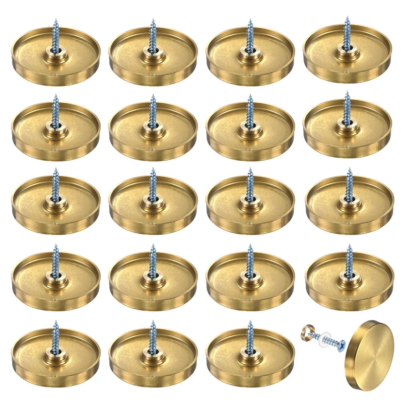 20-Pack Screw Covers Caps, 1.57" Dia Decorative Mirror Screws Cap [Gold Tone]