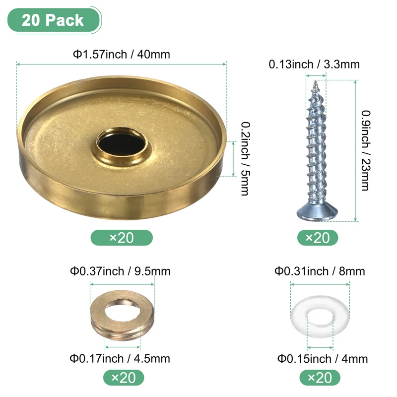 20-Pack Screw Covers Caps, 1.57" Dia Decorative Mirror Screws Cap [Gold Tone]