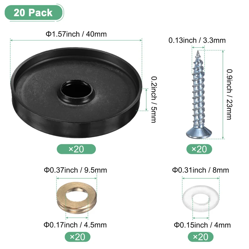 20-Pack Screw Covers Caps, 1.57" Dia Decorative Mirror Screws Cap [Black]