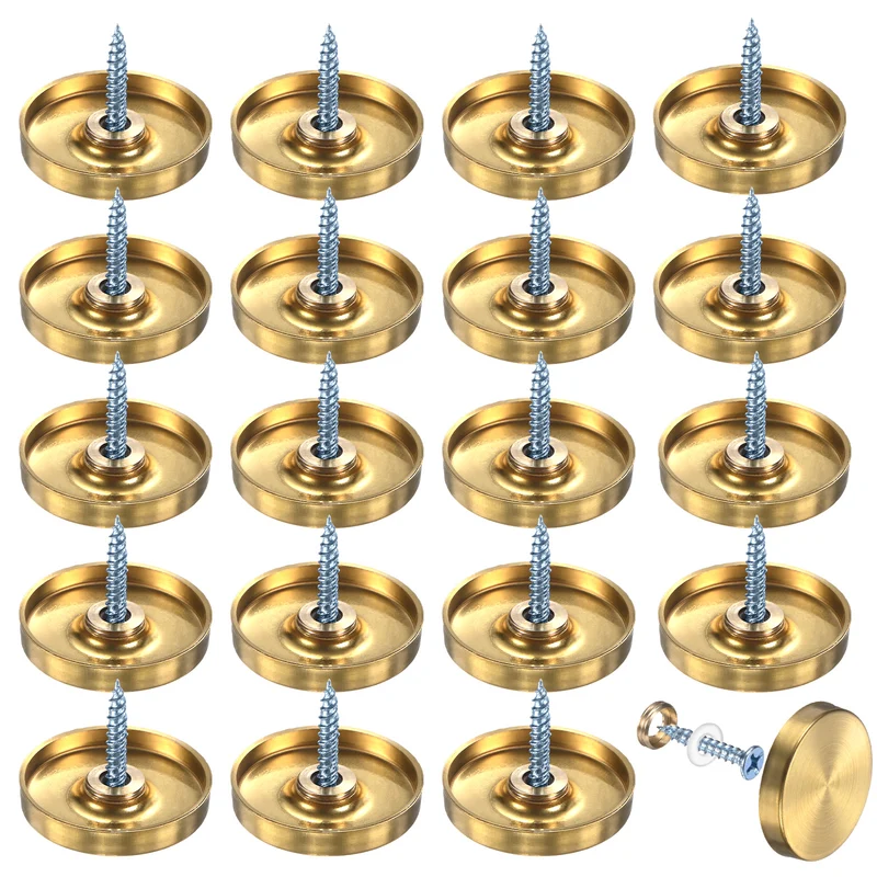 20-Pack Screw Covers Caps, 1.18" Dia Decorative Mirror Screws Cap [Gold Tone]