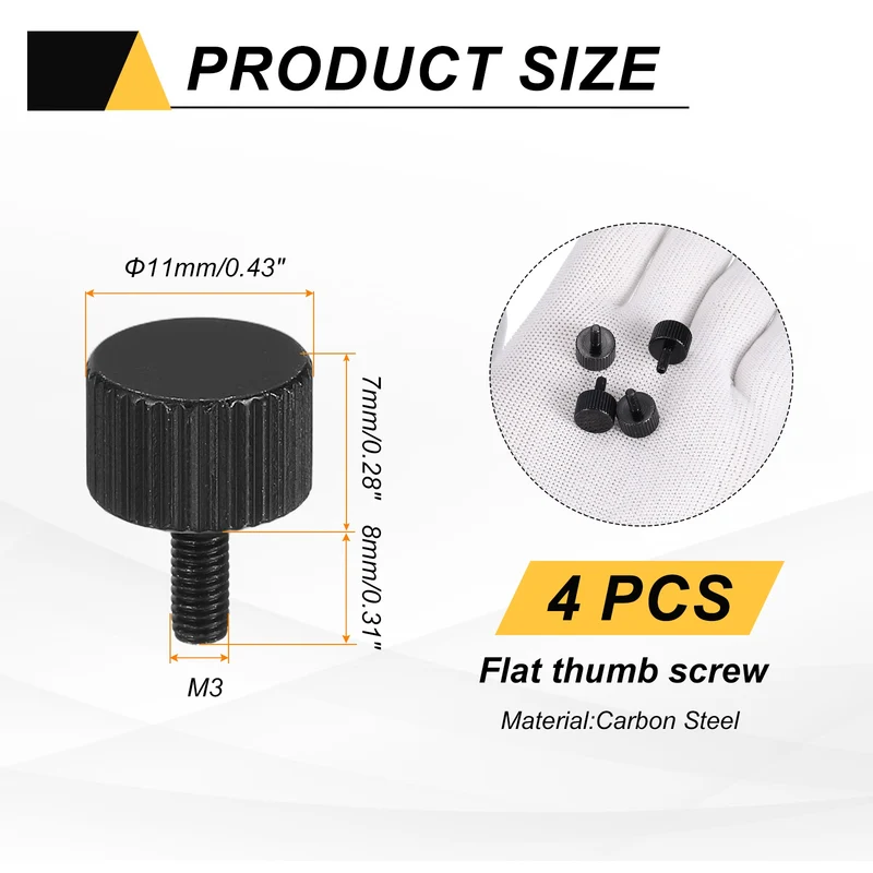 4PCS M3x8mm Flat Knurled Head Thumb Screws for Household Appliances Black