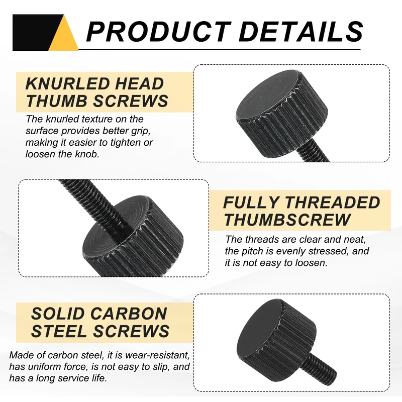 8 PCS M3x6mm Flat Knurled Head Thumb Screws for Household Appliances, Black