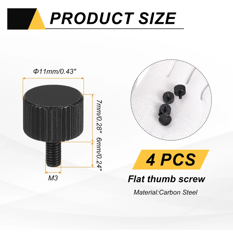 4PCS M3x6mm Flat Knurled Head Thumb Screws for Household Appliances Black