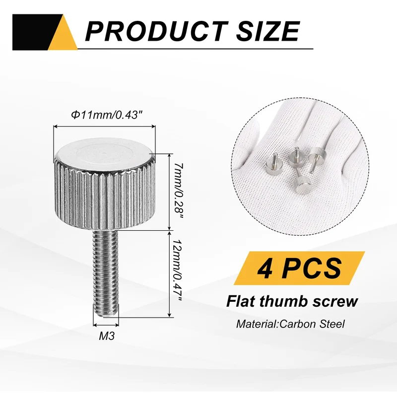 4 PCS M3x12mm Flat Knurled Head Thumb Screws for Household Appliances, Silver