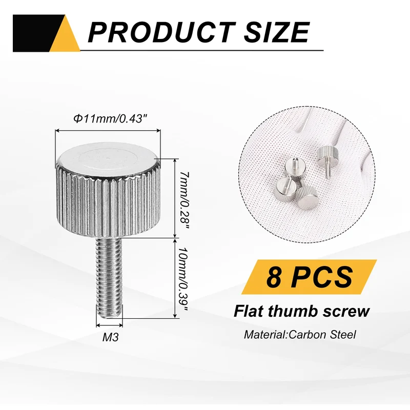 8 PCS M3x10mm Flat Knurled Head Thumb Screws for Household Appliances, Silver