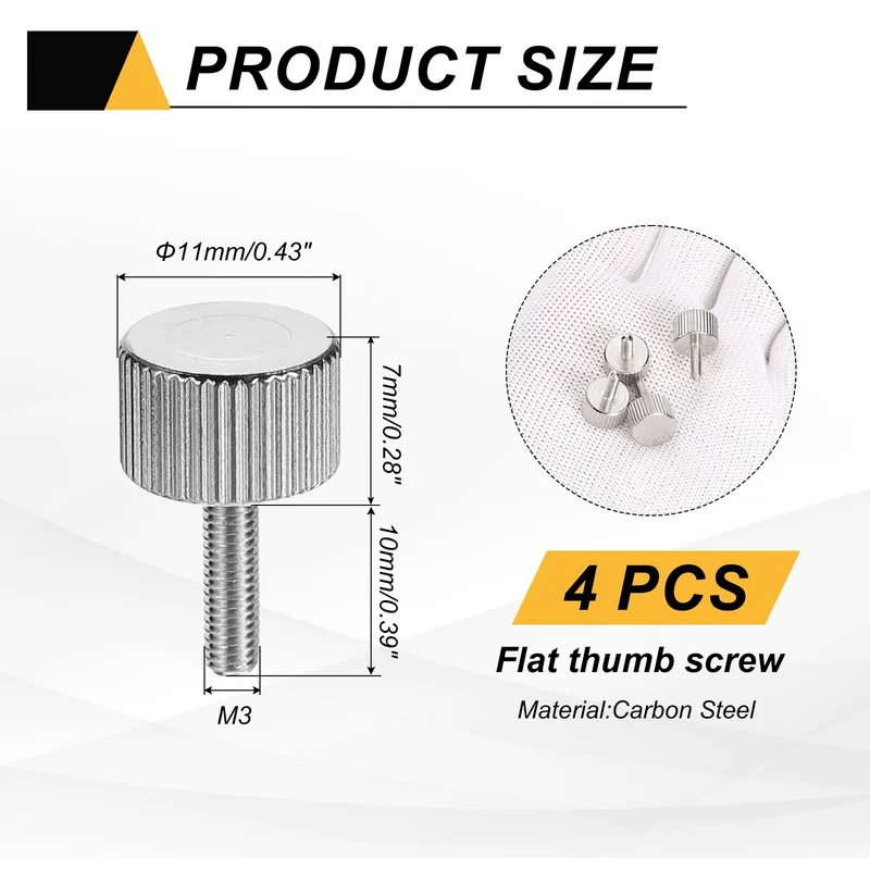 4 PCS M3x10mm Flat Knurled Head Thumb Screws for Household Appliances, Silver