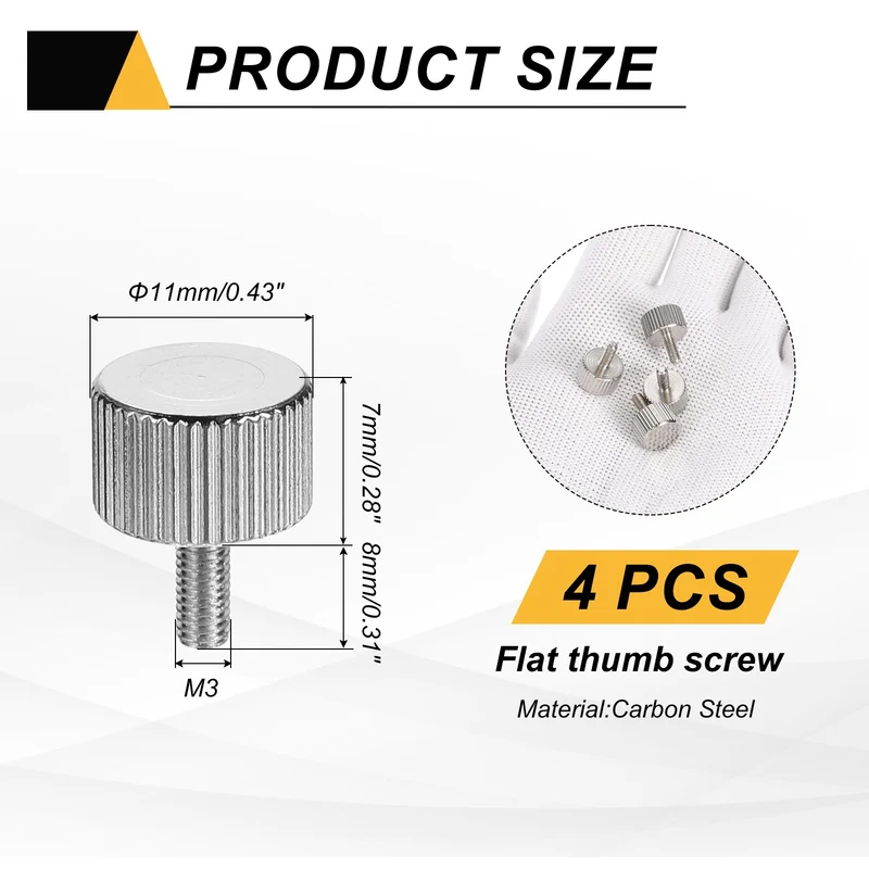 4 PCS M3x8mm Flat Knurled Head Thumb Screws for Household Appliances, Silver