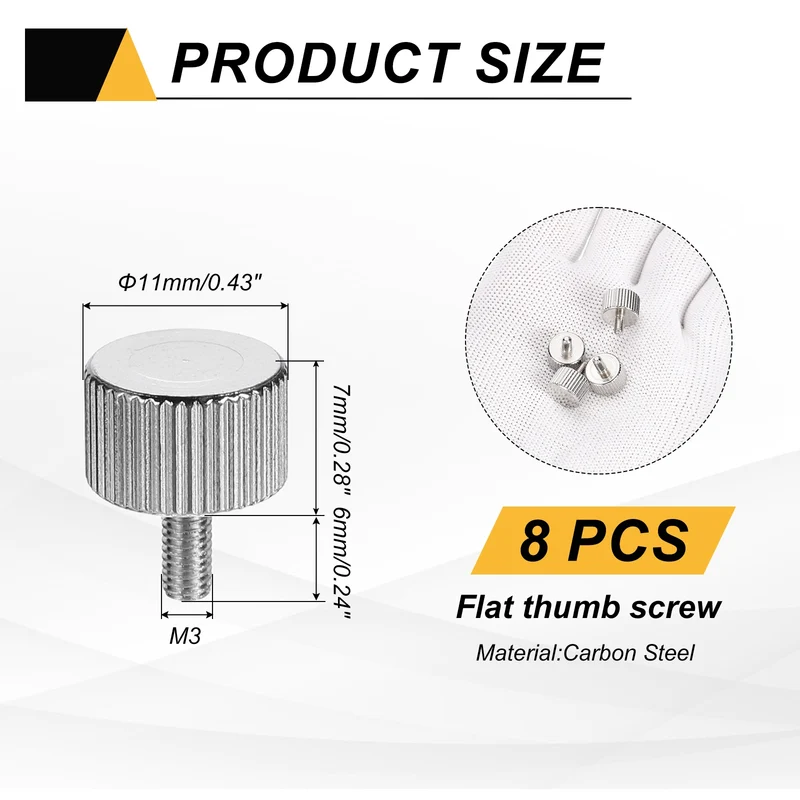 8 PCS M3x6mm Flat Knurled Head Thumb Screws for Household Appliances, Silver