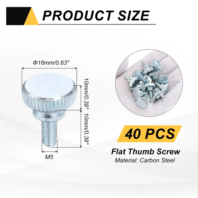 40 Pcs M5x10mm Zinc Plated Flat Knurled Fully Threaded Thumb Screws