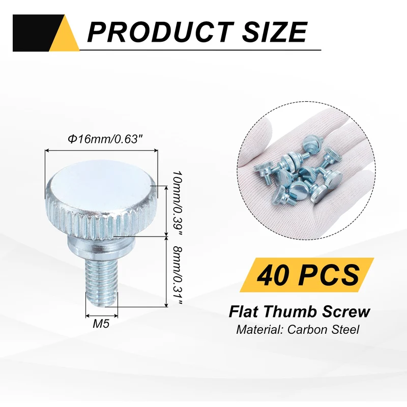 40 Pcs M5x8mm Zinc Plated Flat Knurled Fully Threaded Thumb Screws