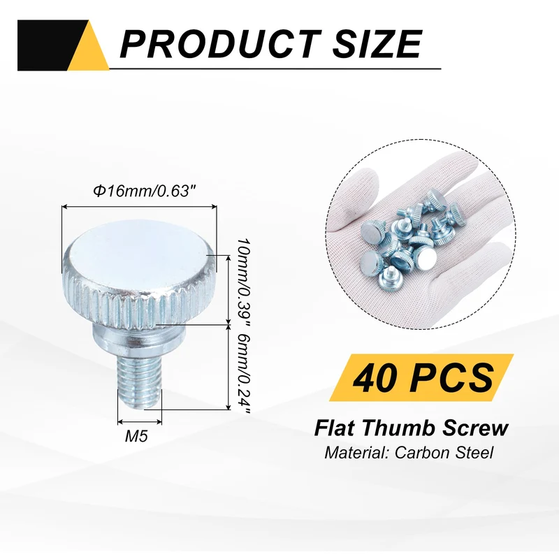40 Pcs M5x6mm Zinc Plated Flat Knurled Fully Threaded Thumb Screws